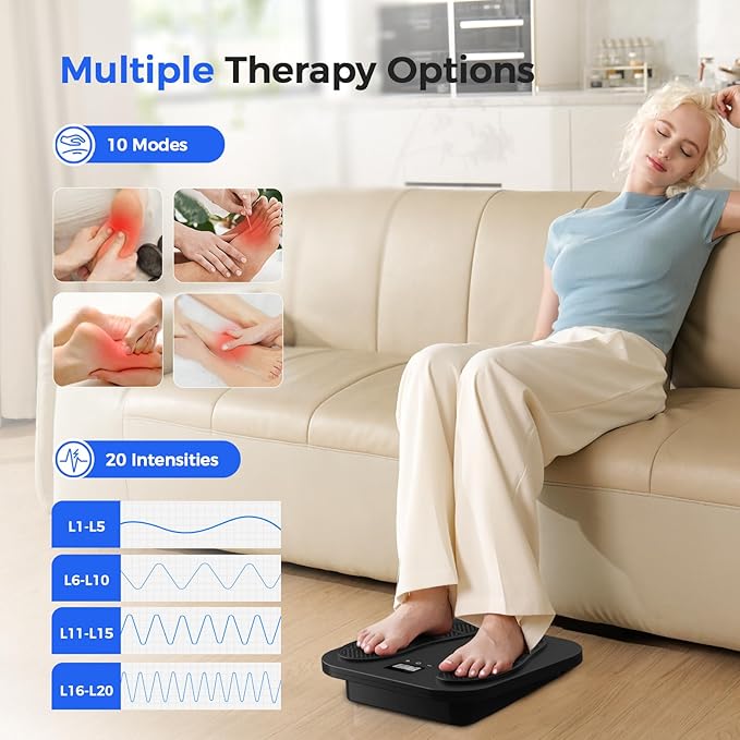 Foot Massager for Neuropathy, Rechargeable TENS EMS Foot Stimulator with 10 Modes 20 Intensities, Feet Circulation Stimulator for Neuropathy, Plantar Fasciitis, Gifts for Mom Dad