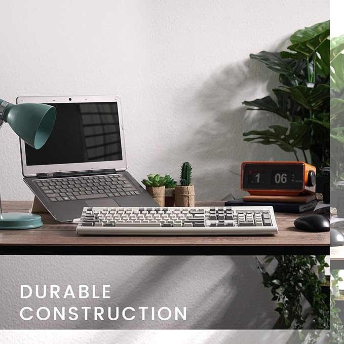 Perixx PERIBOARD-106M, Wired Performance Full-Size USB Keyboard, Curved Ergonomic Keys, Classic Retro Gray/White Color, US English Layout