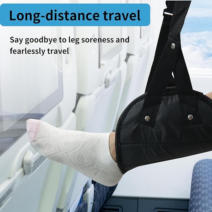 2 Pack Foot Hammock for Plane Travel, Perfect Leg Hammock for Airplane Travel, Airplane Foot Rest with Extended Adjustment Strap, Ideal for Endure Long Travelers, Flight Journeys and Office Workers
