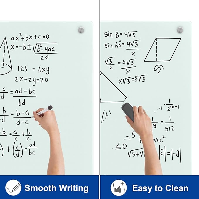Large Glass Dry Erase Board, 96 x 48 Inches Magnetic Glass Whiteboard for Wall, 8' x 4' Frameless Board for Office, Home, School
