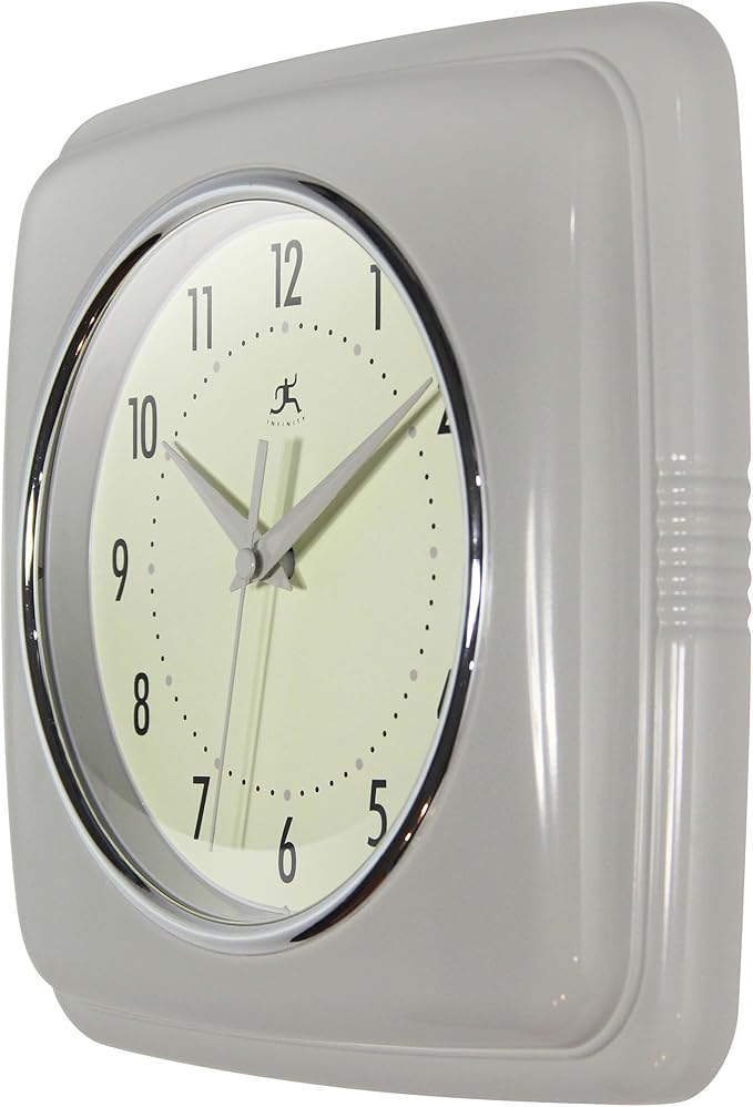 Infinity Instruments Square Retro Wall Clock, Stone Grey, 9.25"