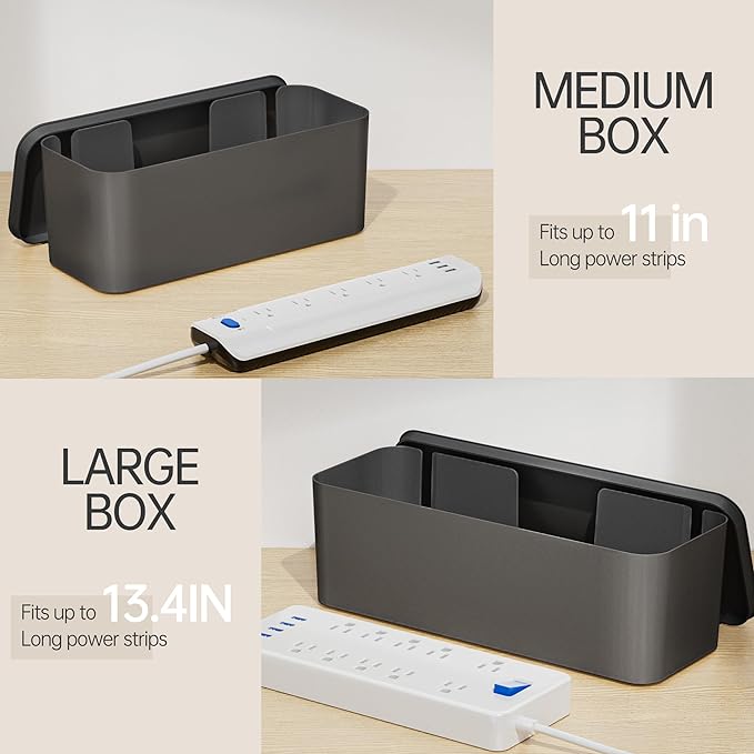 YECAYE 2 Pack Cable Management Box, Pet Friendly Cable Box Organizer for Home & Office, Child-Proof Floor Cord Cover, Cord Management and Cord Hider, Black