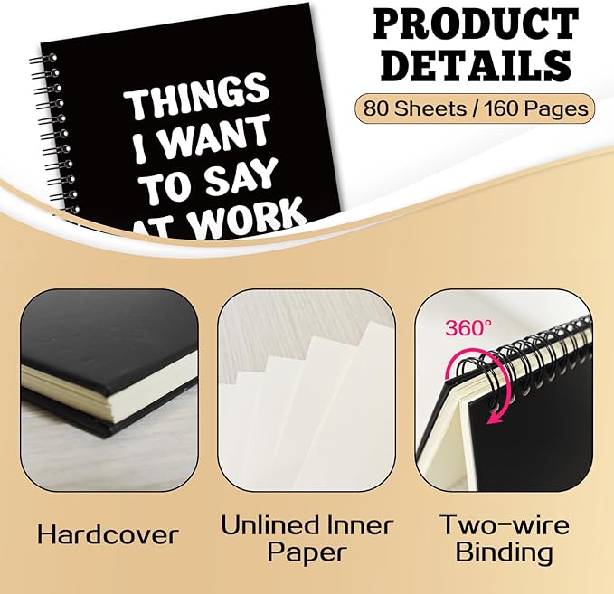 YAZMEEN Sarcastic Saying Blank Spiral Notebook（160 Pages） Things I Want to Say at Work But Can't Hardcover Sketchbook Office Gag Gift Funny Notebook Gift for Women Men Employee Colleague Office Work