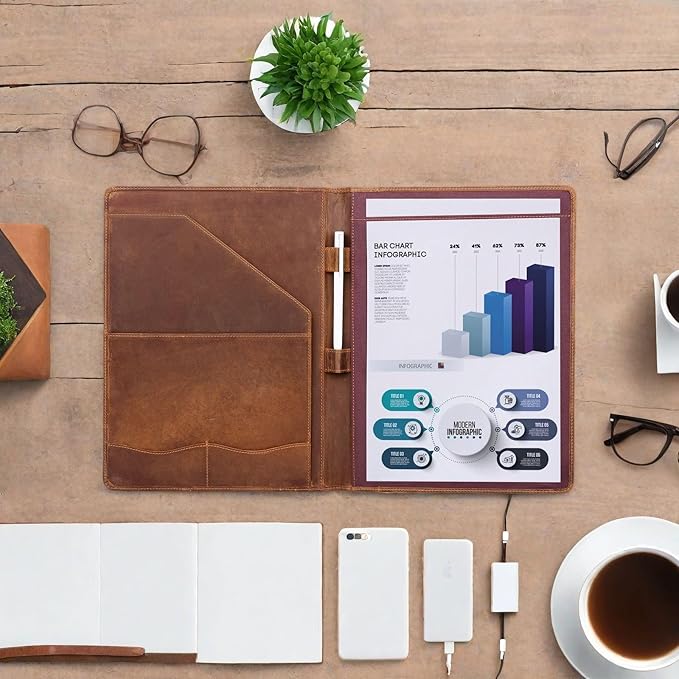 Jack&Chris Leather Portfolio, A4 Document Folder Legal Pad Padfolio, Professional Writing Letter Notepad Clipboard Sleeve Organizer, Resume Folio Binder for Men&Women,JC1823