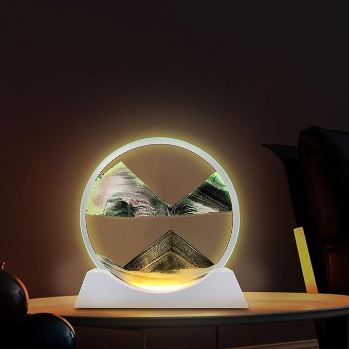 Aoderun 12" Moving Sand Art Liquid Motion with Light 3 Color Changing Moving Sand Art Picture Round Glass 3D Deep Sea Sand Art Sandscapes for Adult Relaxing Toys Desktop Home Office(Black)