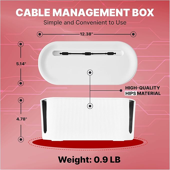 Cable Management Box - Cord Organizer Box, Cable Organizer Box, Cable Box, Cord Box, Cable Box Organizer, Cord Management Box, Cord Hider Box, Power Strip Holder. White, Large.