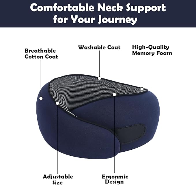 Travel Neck Pillow for Airplanes & Car Rides,Compact Head Support Cushion with Pain Relief,Ergonomic Sleeping Pillow for Long Flights & Road Trips (Blue)