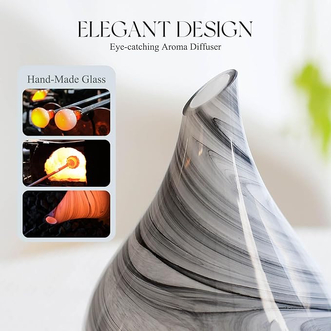 Porseme 150ml Essential Oil Diffuser Glass Color Changing Aroma Air Diffusers Aromatherapy Ultrasonic Cool Mist Humidifier 6 Running Hours Waterless Auto-Off for Sleeping, Yoga, Office, Spa (Ink)