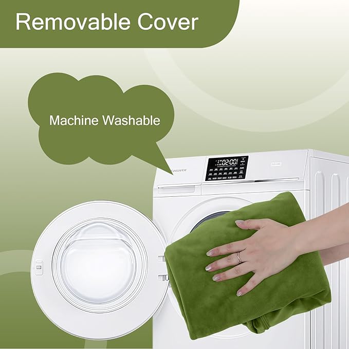 MeMoreCool Square Stuffed Pouf Ottoman Foot Rest, Floor Pouf Foot Stool with Foam Chunk Filling, Soft Stuffed Ottoman Footrest for Living Room, Green