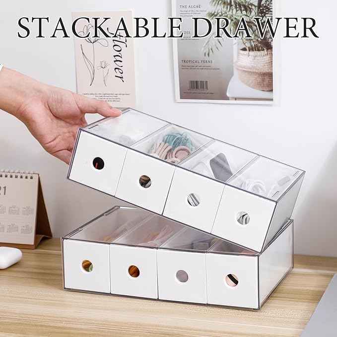 Yesesion 2 Pack Plastic Cord Organizer Drawers, Cable Storage Box with 40pcs of Wire Ties, Large Electronics Management Display Case for Desk Accessories, Office Supplies, USB, data Cable (White)