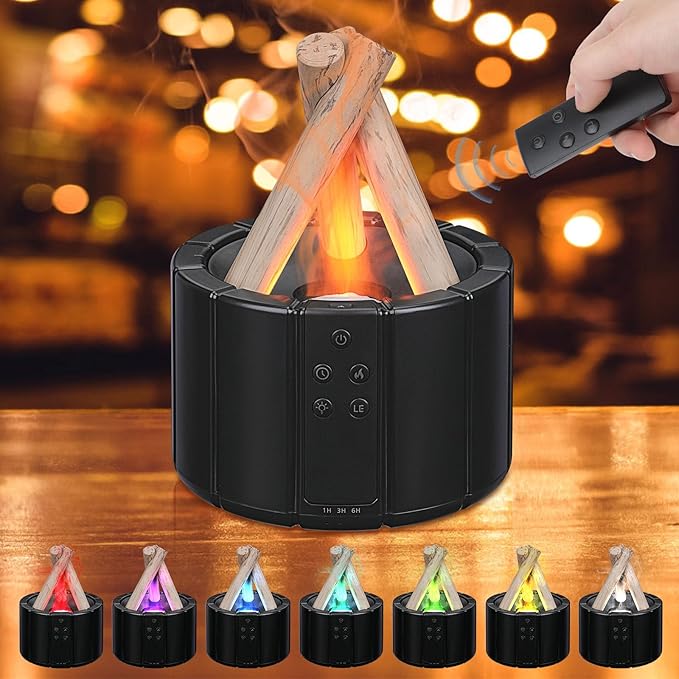 Campfire Flame Essential Oil Diffuser, Doyosh 7 Colors Bonfire Aromatherapy Diffuser Humidifier, 250ml Cool Mist Humidifier, Scent Aroma Diffuser with Remote, Timer, Auto-Off Function for Home, Office