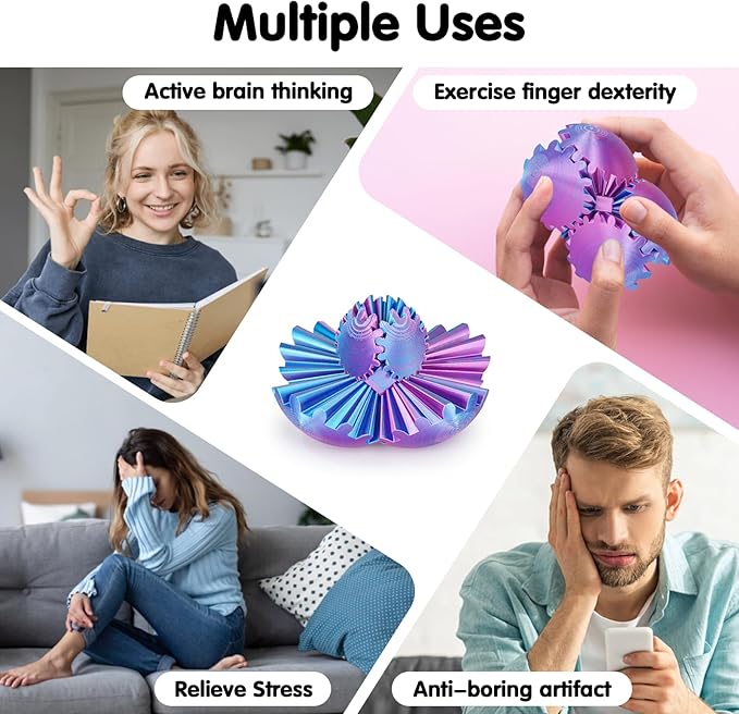 Gear Ball 3D Printed Cube Fidget Toy,Gear Sphere Fidget Toys,Sensory Toys for Stress and Anxiety Relief, Desk Toy Fidget Spinners,Stocking Stuffers for Adults & Kids Gift (Light Purple Blue, 2.3 Inch)