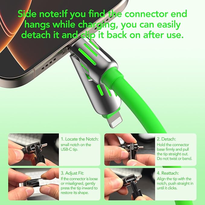 MFish 4-in-1 Universal USB Charging Cable with Carrying Case – 240W Max Fast Charger Cord, USB-A, Dual USB-C & Lighting, for iPhone 14/15/16/17 Series, iPad & MacBook and More (Green, 6.6Ft)