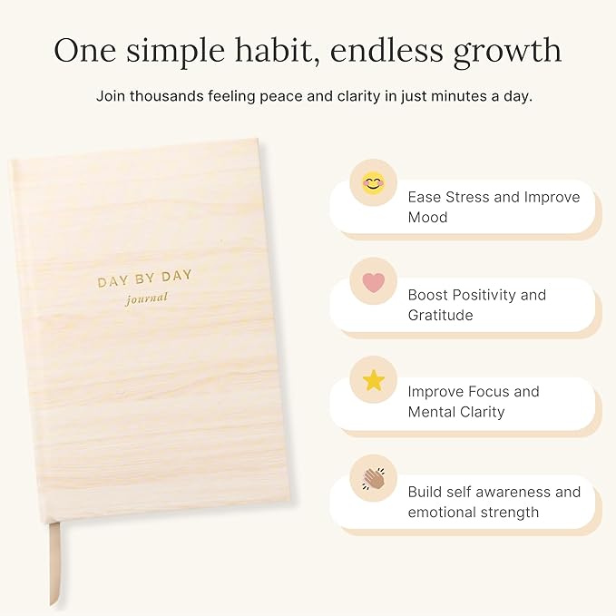 Day by Day Daily Gratitude Journal 2025 for Mindfulness, Happiness, Reflection, and Self Care, Undated Planner Gifts for Women & Men