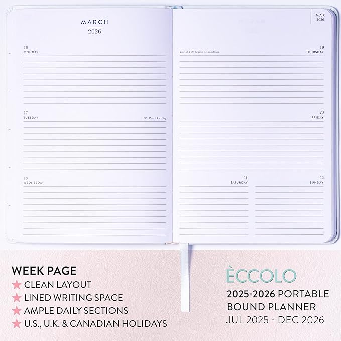 2025-2026 Eccolo 18 Month Bound Planner, Monthly & Weekly Pages (5.25 x 7.75" - July 2025 - Dec 2026 - Dogs)