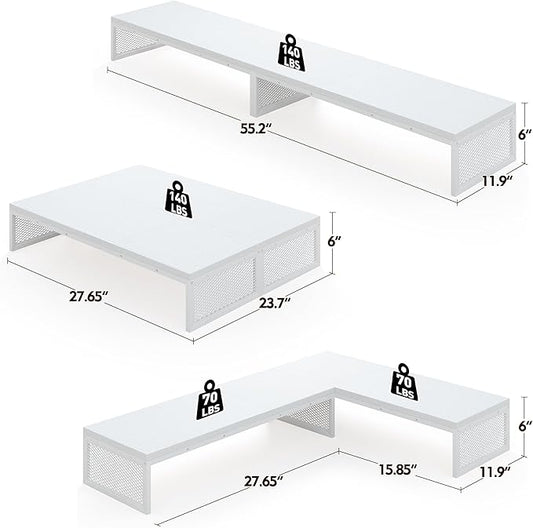 EnHomee 55.2" Computer Monitor Stand, Desk Shelf for Top of Desk for 3 * 23" Monitors/Laptop Computer/PC/Printers, TV Riser for 65 60 55 Inch TV for Bedroom Home Office, White
