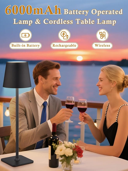 Cordless Lamps Set of 2,6000mAh Battery Powered Lights,Dimmable+3 Colors Rechargeable Lamps Cordless Table Lamp,Portable Light,Wireless Lamp for Bedroom/Living Room/Kitchen/Bathroom/Outdoor