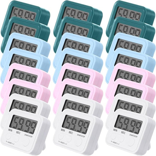 Weewooday 24 Pcs Digital Kitchen Timer Magnetic Timer Bulk On/Off Switch Minute Second Count up Countdown Loud Alarm for Exercise Cook Baking (Vivid Color)