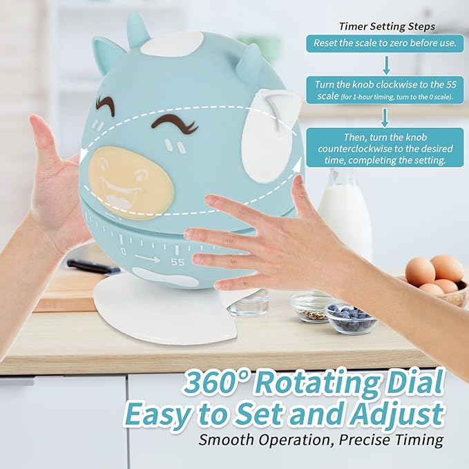 Mechanical Kitchen Timer, Cute Wind Up 60-Minute Manual Countdown for Kids, Classroom, Home, Study and Cooking