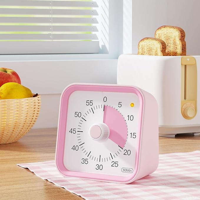 Visual Timer for Kids with Pause Function, 60 Minute Countdown Timer for Kids Desk Study, Teaching, Kitchen Cooking, Office Meetings, Time Management for ADHD (Pink)