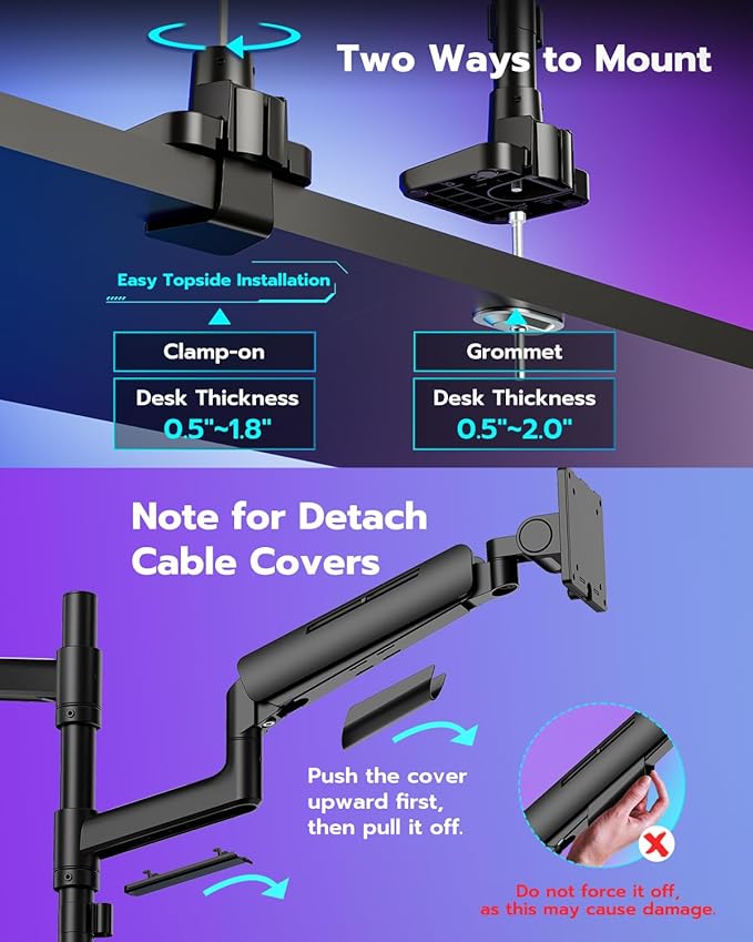 ARES WING Dual Monitor Mount for 17-49 Inch Ultrawide Heavy Duty Curved Screen, Computer Monitor Arm Desk Mount, Gas Spring Adjustable Vesa Stand, Black
