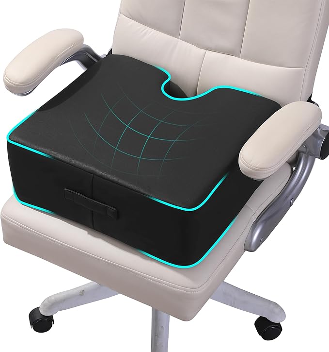 MABOZOO Extra Thick Seat Cushion, PU Leather Office Chair Cushion for Office Chair Car Seat, Memory Foam Booster Seat Sciatica & Back Pain Relief for Long Sitting (18"*16"*6")