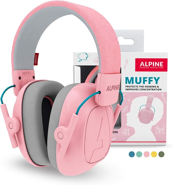 Alpine Muffy Kids - Hearing Protection - CE & ANSI Certified - Adjustable for Ages 3-16 years - Noise Cancelling Headphones - 25dB Sound Reduction Ideal for Protection and Concentration Aid - Pink