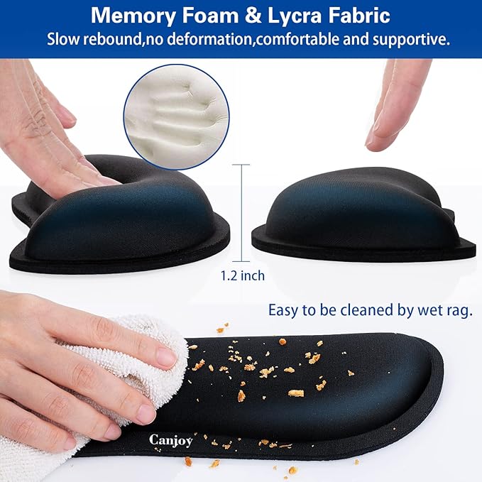 Canjoy Keyboard Wrist Rest Pad, Ergonomic Wrist Rest Cushion Support Pad, Easy Typing Pain Relief for Computer, Laptop Cushion with Anti-Skid Rubber Base, Pain Relief Mouse Hand Rest