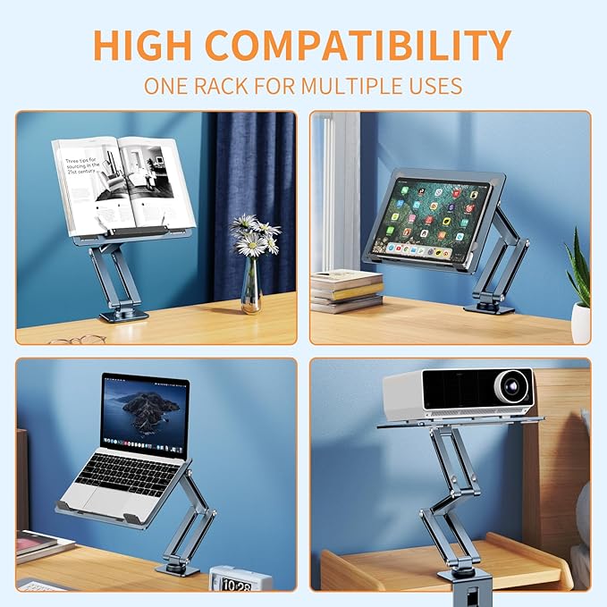 OATSBASF Tablet Stand, iPad Holder for Desk Mount, Portable Monitor Stand, Rotatable 360 Degrees, Desktop Reading Mount Holder for Computer, iPad, Cookbooks, Recipes
