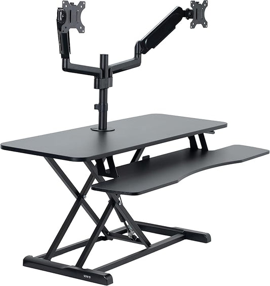 VIVO 42 inch Standing Desk Converter with Dual Monitor Mount for up to 32 inch Screens, Height Adjustable Riser with Pneumatic Spring Arms, Black, DESK-KIT-042K2K