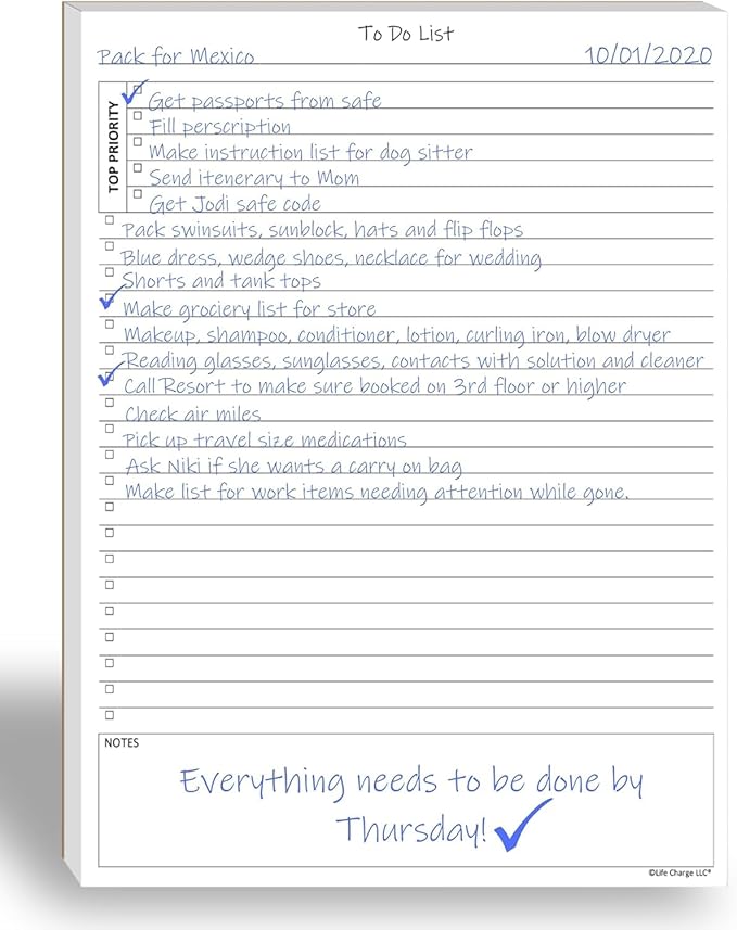 TO DO List Planner Notepad, 60 Page Planning Pad. Undated ToDo Checklist w/Priority & Note Sections. Organize & Track Projects, Clients or Daily Tasks. 8.5 X 11, A4 Tear Sheets.