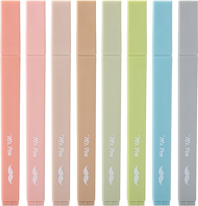 Mr. Pen- Aesthetic Highlighters, 8 pcs, Chisel Tip, Vintage Colors, No Bleed Bible Highlighter Pastel, Highlighters Assorted Colors, Pastel Highlighter Set, Cute Highlighter