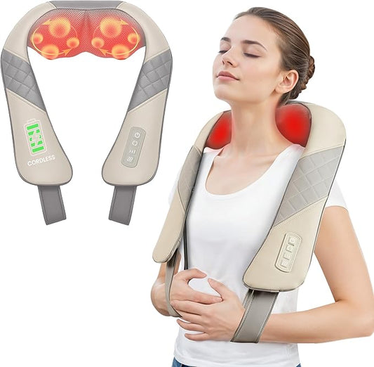 Cordless Neck Massager with Heat, Deep Kneading Neck Shoulder Massager for Pain, Shiatsu Back Massager Pillow, Gifts for Men, Women