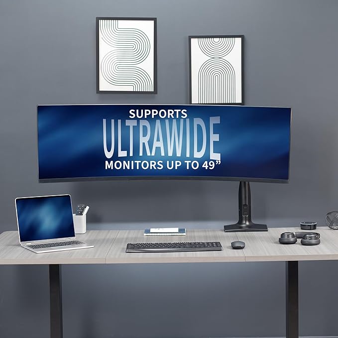 VIVO Aluminum Ultrawide Monitor Stand, Classic, Fits up to 49 inch Computer Screens, Single Articulating Pneumatic Arm, C-Clamp and Grommet Desk Mount, Max VESA 200x100, Black, STAND-V100H