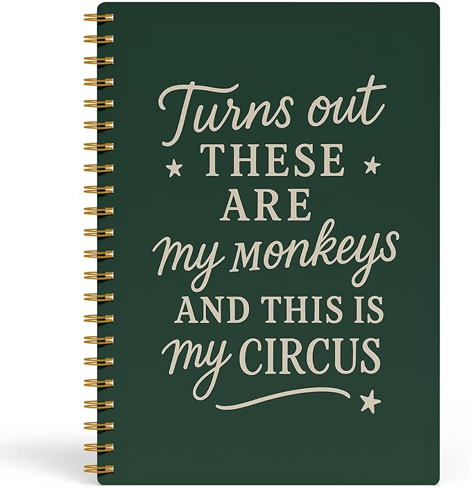 Green Funny Office Notebook, Work Journal Notebook for Women Men Coworkers, Funny Office Supplies, Turns Out These Are My Monkeys Humorous Spiral Notebook, 5.5x8.3 Inch 558