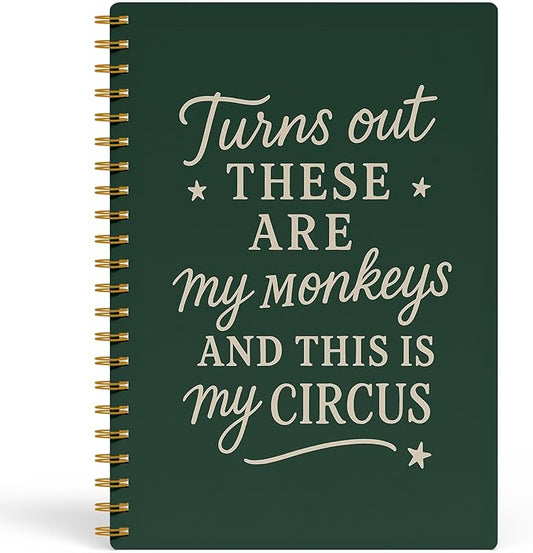 Green Funny Office Notebook, Work Journal Notebook for Women Men Coworkers, Funny Office Supplies, Turns Out These Are My Monkeys Humorous Spiral Notebook, 5.5x8.3 Inch 558
