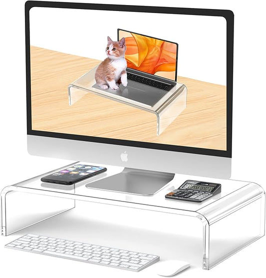 Acrylic Monitor Stand Riser Acrylic Laptop Stand Riser PC Holder Clear Computer Monitor Stand for Desk White Laptop Stand for Desk Compatible with iMac MacBook All Notebooks