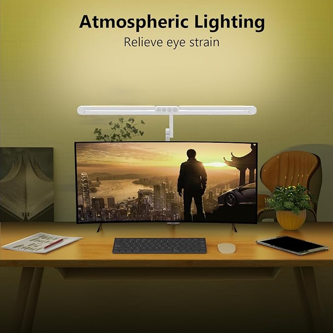Micomlan 3000 Lumen Super Bright Led Desk Lamp for Home Office, 47Inches Long Architect Desk Lamp with Clamp, Dimmable Table Light with Adjustable Monitor Light Bar Tall Office Lighting for Computer