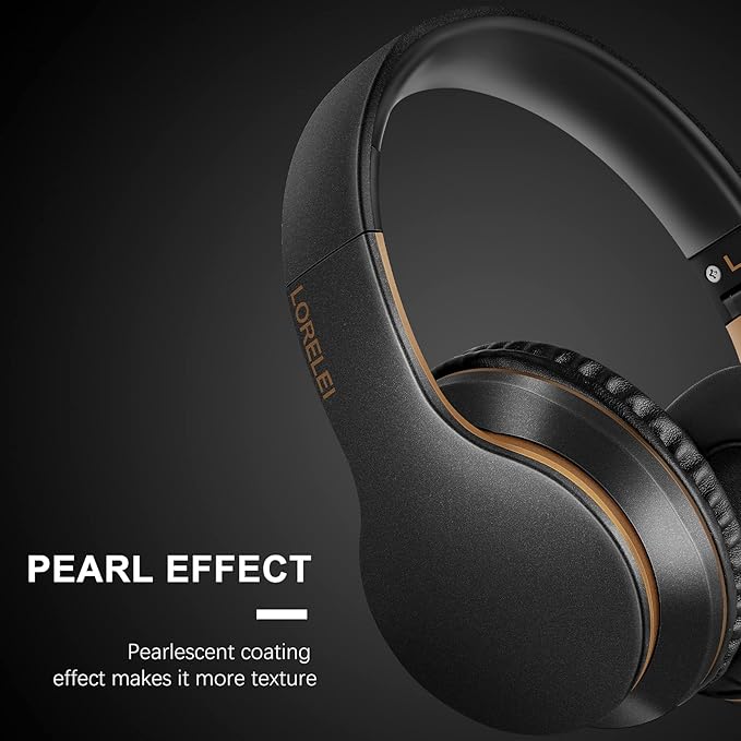 LORELEI X6 Over-Ear Headphones With Microphone, Lightweight Foldable & Portable Stereo Bass With 1.45M No-Tangle Wired for Smartphone Tablet MP3/4 (Black-Gold)