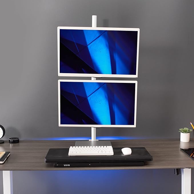 VIVO Extra Tall Vertically Stacked Dual Monitor Desk Mount Stand with 39 inch Stand-up Pole, Fully Adjustable Extended Arms, Fits 2 Screens up to 27 inches, White, STAND-V012TW