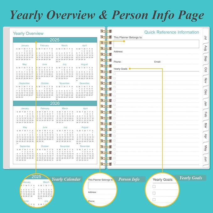 2025-2026 Daily & Monthly Planner - One Page Per Day, Daily Planner 2025-2026 from July 2025 to June 2026, Planner 25-26 with 12 Monthly Tabs, 6.4" x 8.5", Teal Flowers