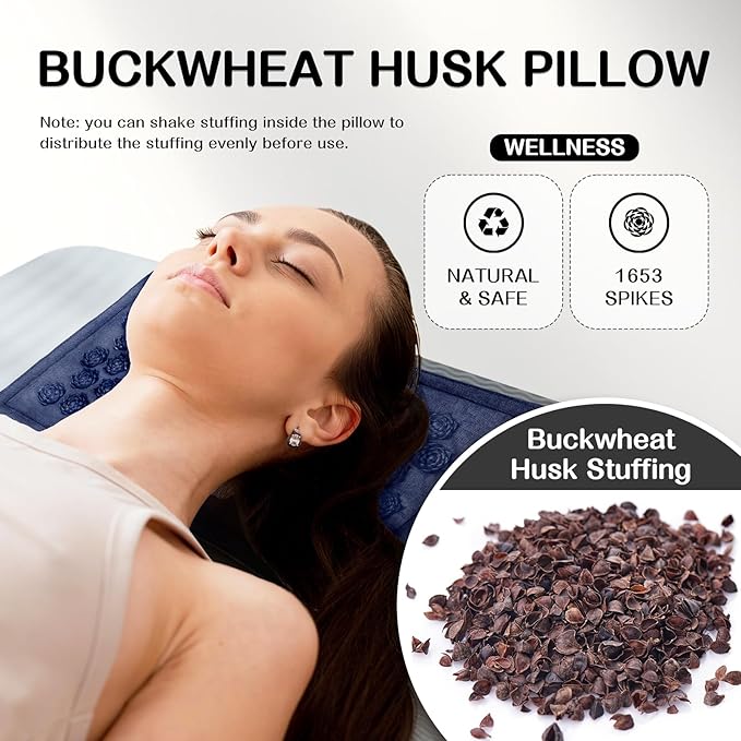 LadyRosian Acupressure Set for Back and Neck Pain Relief, Muscle Relaxation Stress Relief Acupressure Mat and Pillow Set with Bag (Navy Blue)