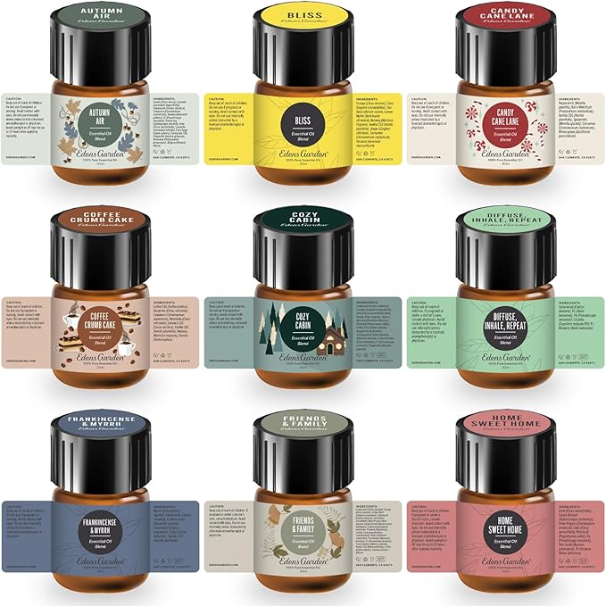 Edens Garden Christmas Essential Oils 18 Set – 100% Pure Therapeutic Grade, Aromatherapy Scents For Diffusers & Home – Natural & Fragrance Oil-Free, Festive Autumn & Winter Collection, .92 ml/ 18 Pack