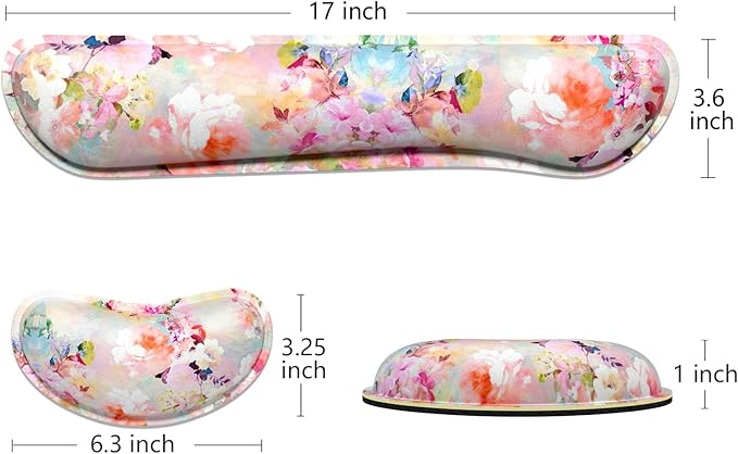 Dapesuom Enlarge Keyboard Wrist Rest, Memory Foam Wrist Cushion for Desk Mats Support, Cute Flower Pain Relief Keyboard Mouse Pad Rests Set with Non-Slip Base for Gaming Laptop Office, Peonies Floral