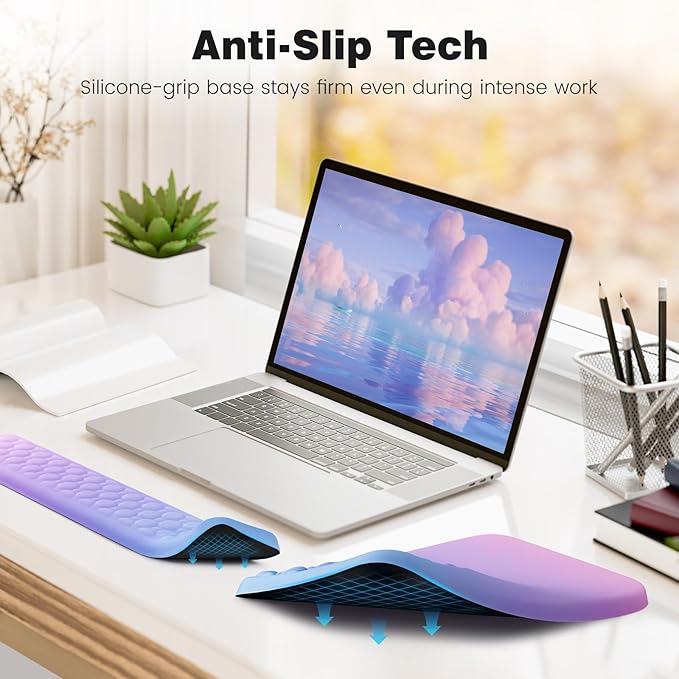 Ospelelf Keyboard Wrist Rest Pad for Computer, Ergonomic Large Mouse Pad with Wrist Support, Office Arm Rest, Purple