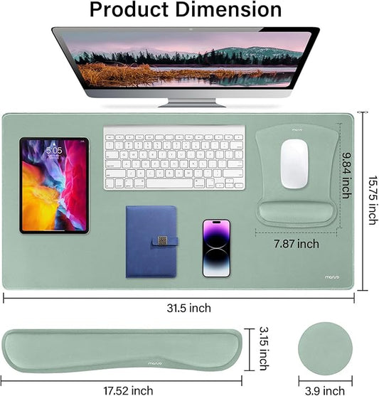 MOSISO Keyboard Mouse Pad Set, Large Gaming Mousepad&Keyboard Wrist Rest&Mouse Wrist Rest&Coaster, Ergonomic Non-Slip Mousepad&Easy Typing Cushion with Memory Foam for Home Office, Antique Green
