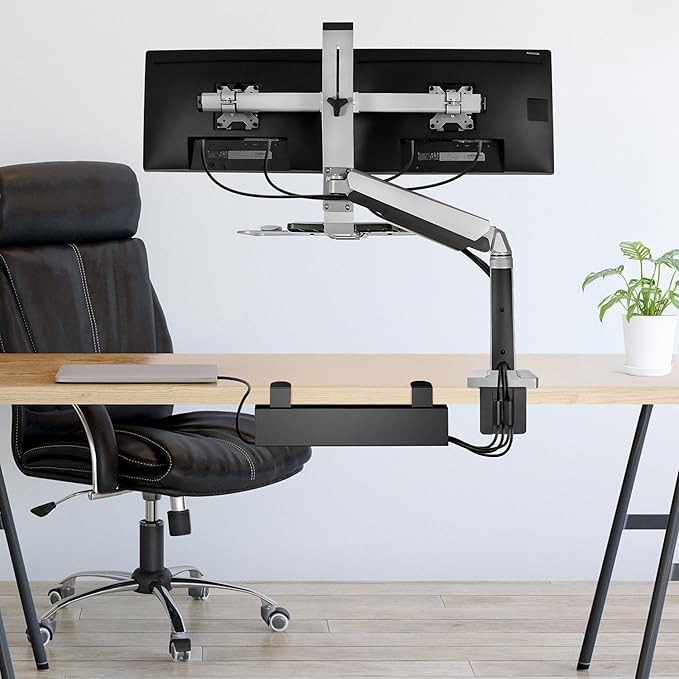 Mount-It! Clamp-On Under Desk Cable Management Tray – No-Drill Metal Cable Organizer for Office & Glass Desks, Secure Wire Management Tray for Power Strips & Cords – Sturdy Desk Cable Tray 23.6” Black