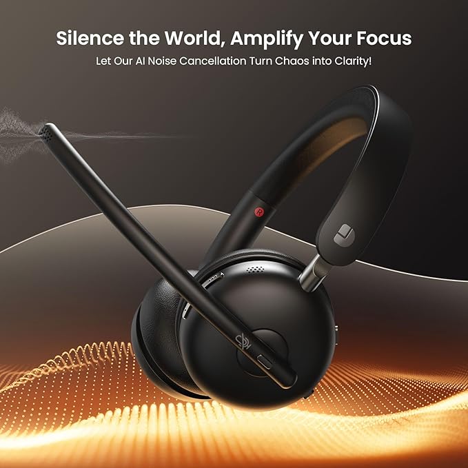 Bluetooth 5.3 Headset, Wireless Headset with Mic for Work (AI Noise Cancelling), Wireless Headphones with Mic & USB Dongle, 65H & Mute Function, Fit for PC/Call Center/Computer/Laptop/Teams