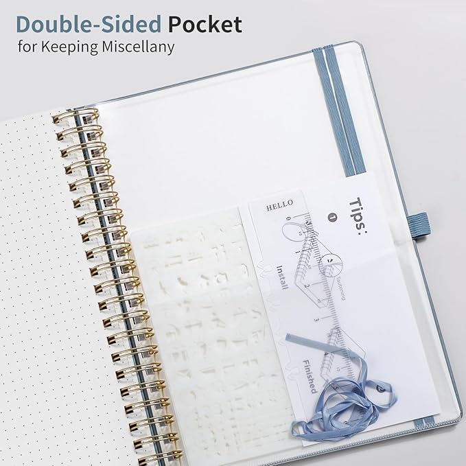 EMSHOI Bullet Dotted Journal Spiral Notebook - 300 Pages, B5 Hardcover Leather, 100 GSM Thick Dot Grid Notebook for Women Men Work Writing, Bullet Journaling, Drawing, 7.48" x 10.15", Gray Blue