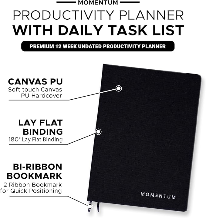 Daily, Weekly, Monthly Productivity Planner Kit, Black Undated A5 size Planner - 192 Pages Journal Motivational stickers & Post cards - for Office, Students 2025